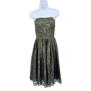 Corey Lynn Calter Green Black Floral Lace Strapless Party Dress WhimsiGoth Sz 2